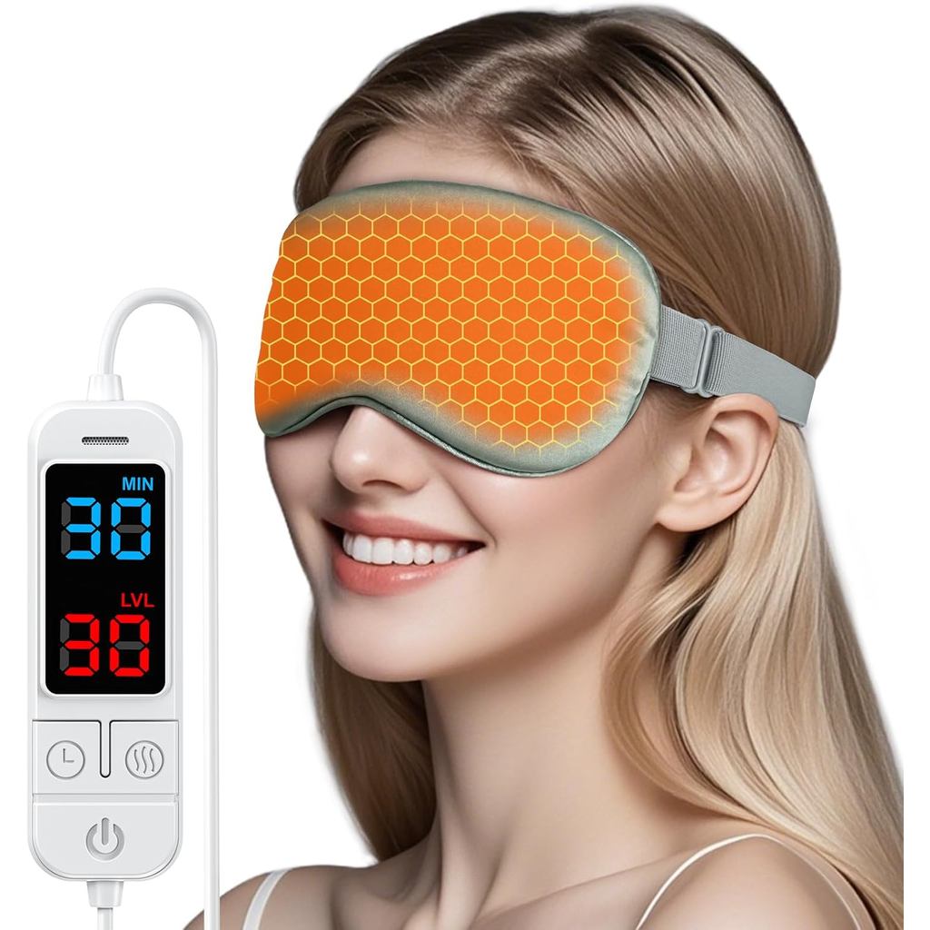 Heated Eye Mask for Dry Eyes, USB Warm Compress with Temperature & Timer Control, Electric Eye Heati