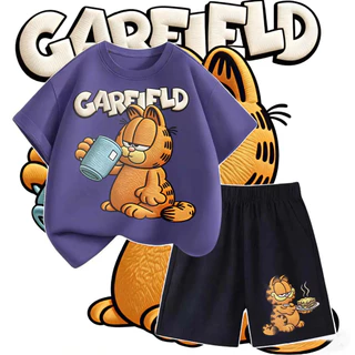 แมวGarfieldกินของอร่อยน่ารักมาก! ชุดใส่บ้านเด็ก 2 ชิ้น ใส่สบาย ไม่รัดหน้าท้อง ซื้อใส่เองหรือส่งของขวัญก็เลิศม