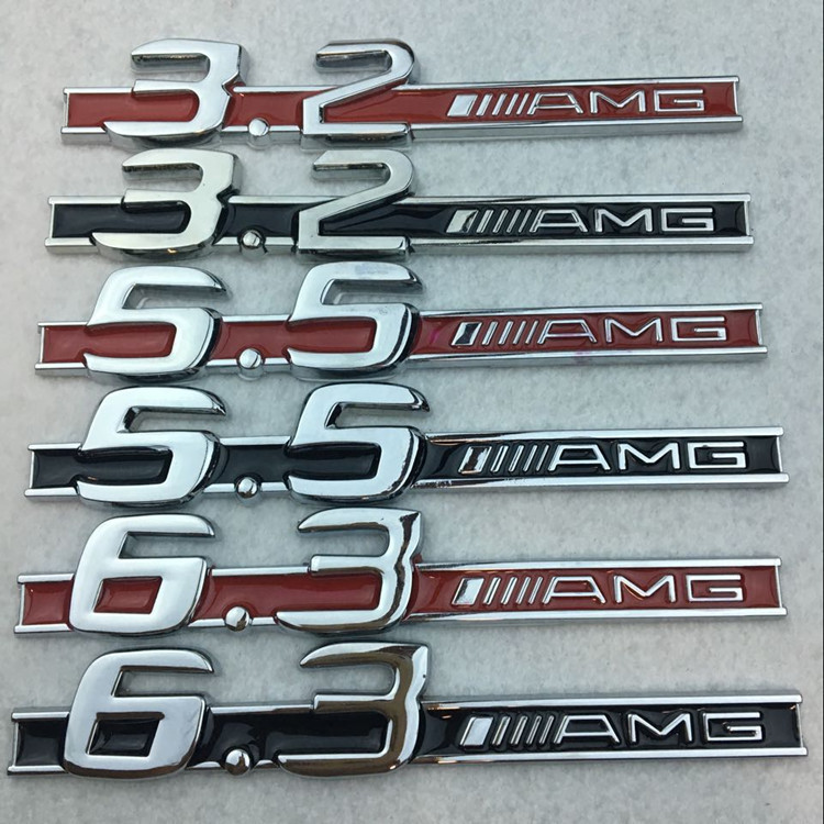 3D โลหะ 3.2 5.5 6.3 AMG สติกเกอร์สัญลักษณ์ตัวอักษรสําหรับ Mercedes Benz ด้านข้าง Fender Displacement