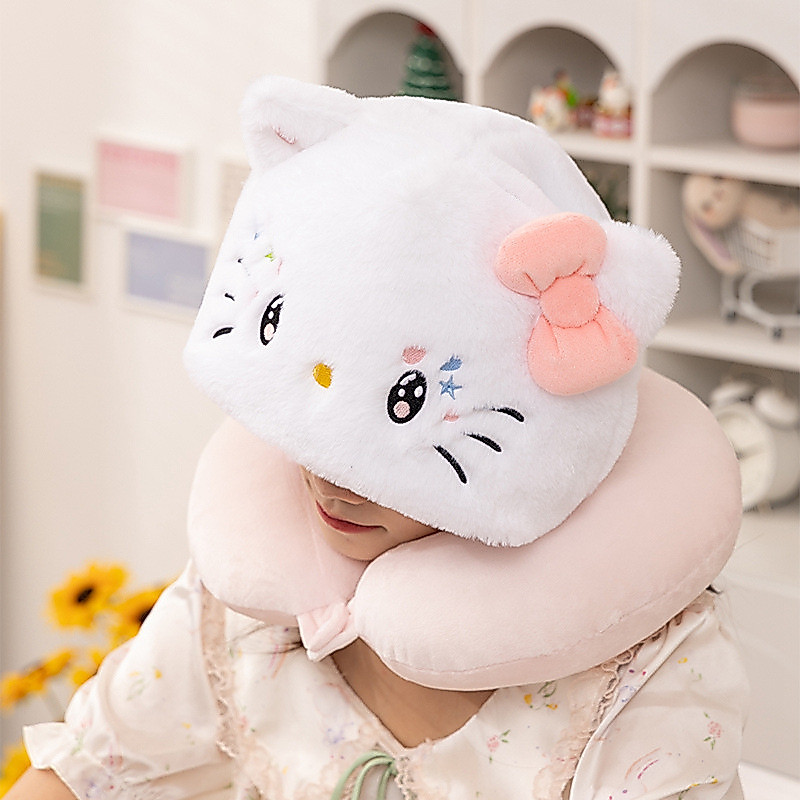 Plus Plush Hooded U-Shaped หมอนรองคอการ์ตูน Office Nap หมอนรองคอในครัวเรือนของขวัญมัลติฟังก์ชั่นสําห