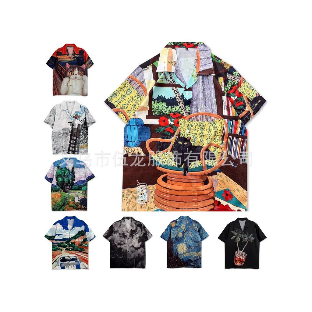 2026Y2 Street Wear High-End เสื้อสไตล์ฮ่องกงชายที่ไม่ซ้ํากันสร้างสรรค์การ์ตูน Casual Beach ดอกไม้เสื