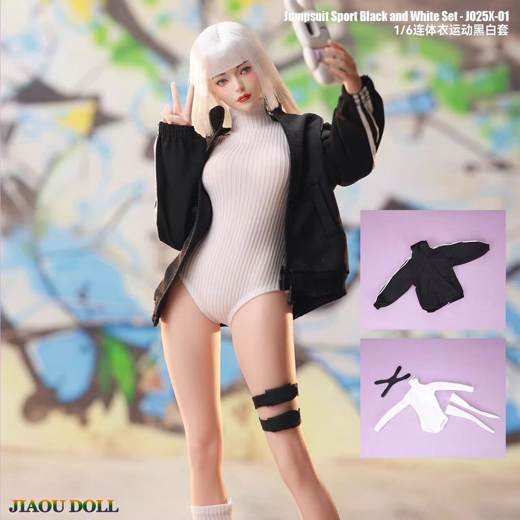 [ข้อเสนอพิเศษ] พร้อมสต็อก JIAOU DOLL 1/6 JO25X-01 Jumpsuit กีฬาสีดําสีขาวชุดเสื้อผ้าโยคะทหารหญิงเสื้