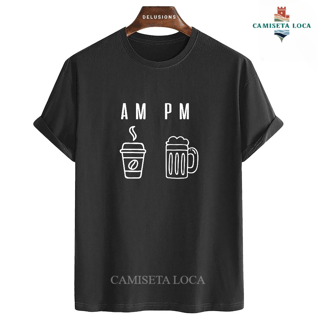 Delusions Coffee Beer AM PM สีดําเสื้อยืดผู้หญิงแขนสั้นผู้หญิง Tops Tumblr Tee สาว Oversize