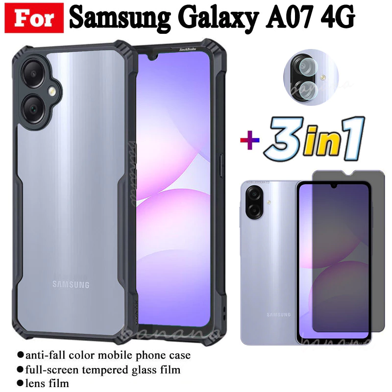 3 in 1 Samsung Galaxy A07 4G เคสโทรศัพท์กันกระแทกสําหรับSamsung Galaxy A 07 A0 7 A17 กระจกนิรภัยป้องกันหน้าจอและเลนส์ฟิล์มด้านหลัง