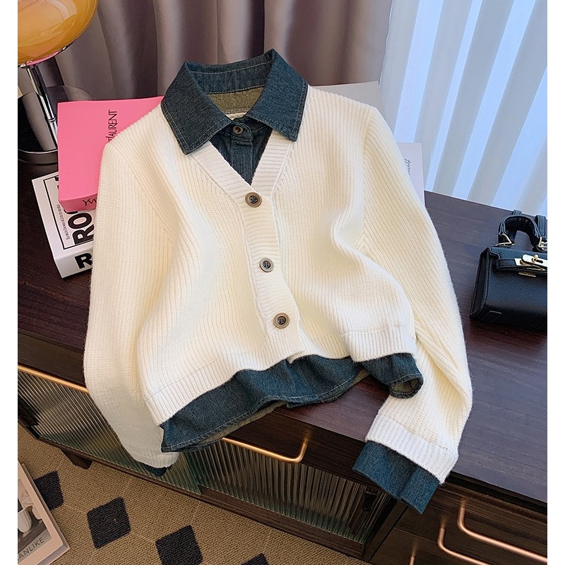 sculptor sweater เสื้อ sweater POLO CASSIE Denim เสื้อสเวตเตอร์คาร์ดิแกน แบบสองชิ้น