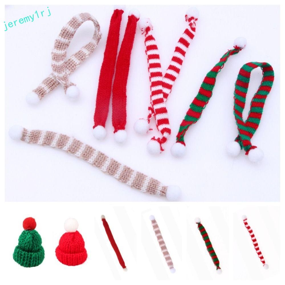 JEREMY1RJ 1:12 ตุ๊กตาเสื้อผ้า,หมวกนุ่มผ้าพันคอตุ๊กตาคริสต์มาส,ผ้าพันคอคอจิ๋วแกล้งเล่นจําลองมินิตุ๊กต