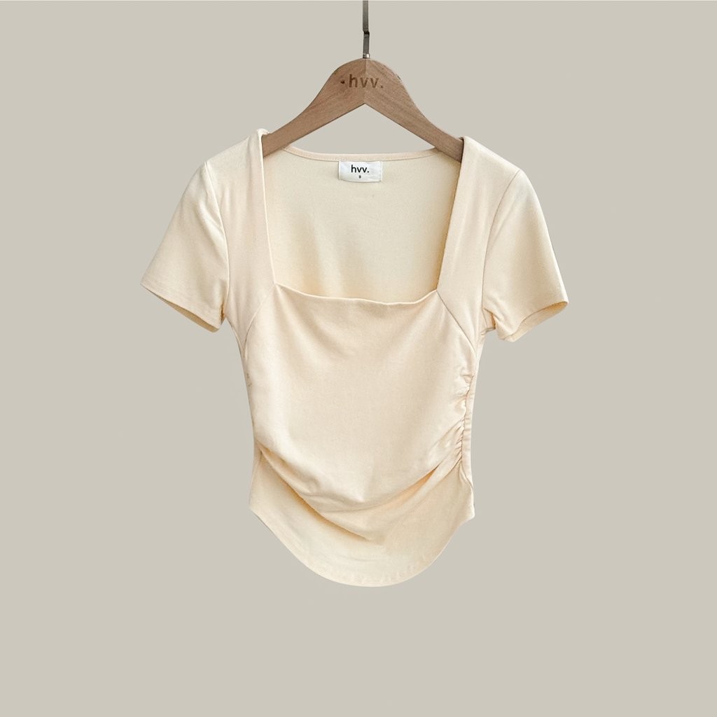 Mavis Ruched Square Neck Top - Daffodil