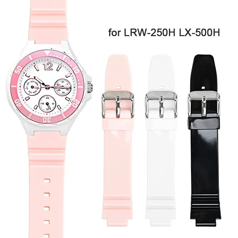 สําหรับ Casio LRW-250H 200 LX-500H ยางเรซิ่นนาฬิกาผู้ชายผู้หญิง Glossy นูนซิลิโคนกันน้ําสร้อยข้อมือ 