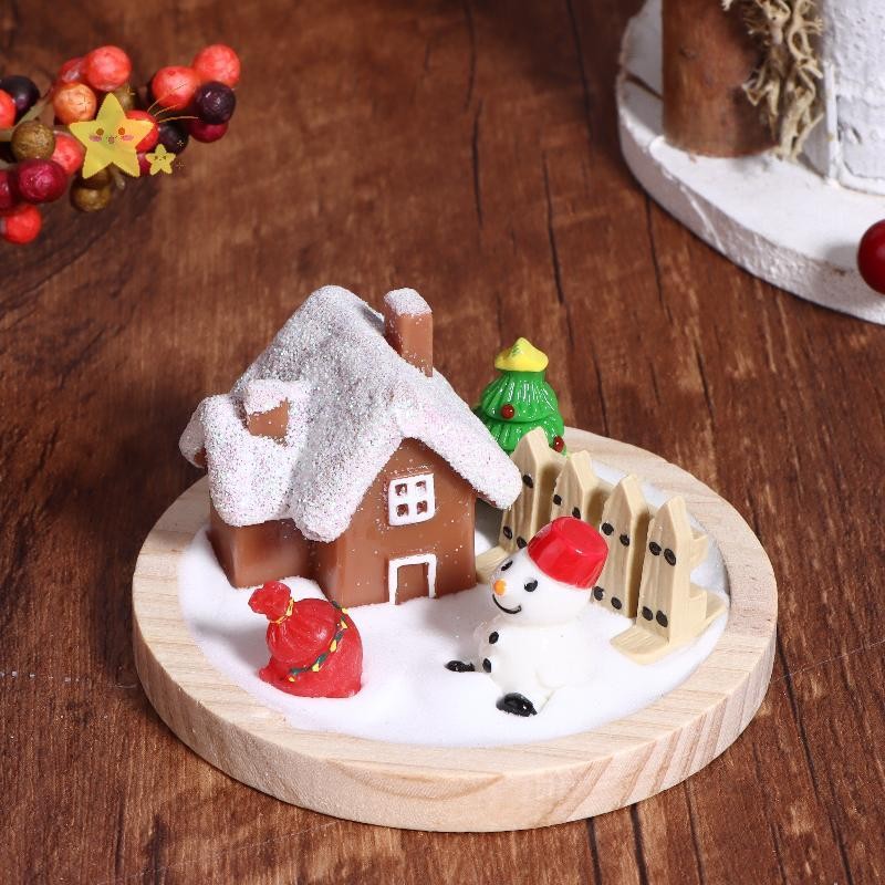 [JBTH] น่ารัก Mini Christmas Snow House Xmas Tree Snowman ฉากเครื่องประดับตุ๊กตาตกแต่ง Micro Landsca