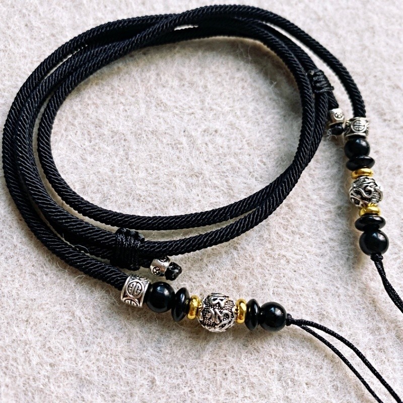 จี้เชือก Dzi แบบ.HORIZONTAL BEADS.ทำมือ แขวนคอได้อย่างทนทานและสวยงาม