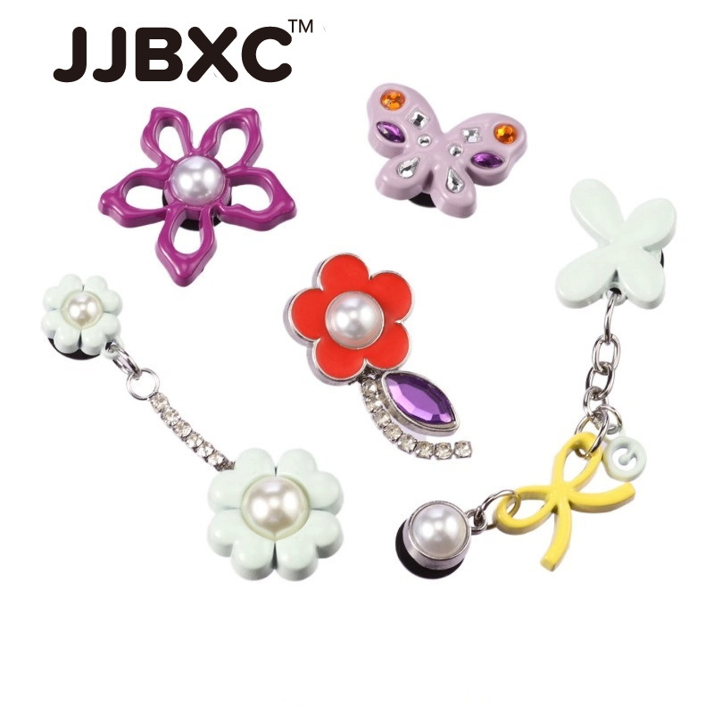JJBXC ตัวติดรองเท้า charm หัวเข็มขัดโลหะลายผีเสื้อและดอกไม้แบบแขวน สำหรับตกแต่งรองเท้า อุปกรณ์ตกแต่งรองเท้า