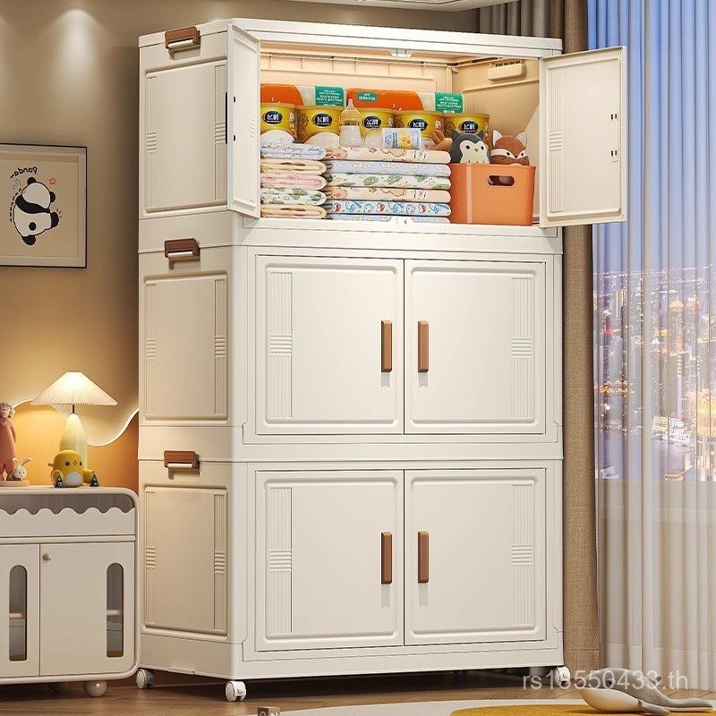 One Piece Organizing Locker ติดตั้งฟรีตู้เก็บโปร่งใสพับหลายชั้นเสื้อผ้าของเล่นกล่องเก็บขนม I5FL