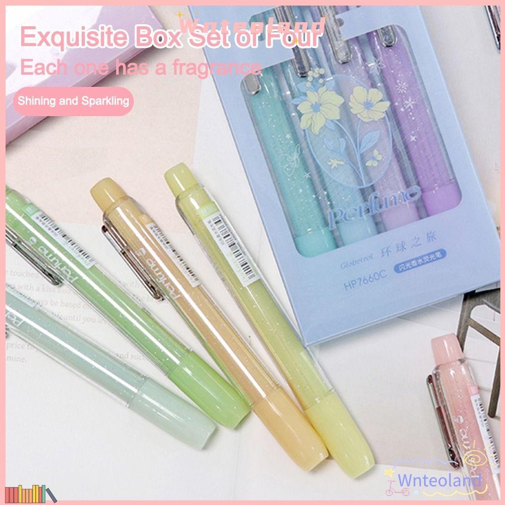 WNTEOLAND ปากกาเน้นข้อความ 4 ชิ้น, สี Glitter Mark จุดสําคัญชุดปากกาเจลสีสันสดใส, มัลติฟังก์ชั่น DIY ศิลปะปากกาเรืองแสงนักเรียน