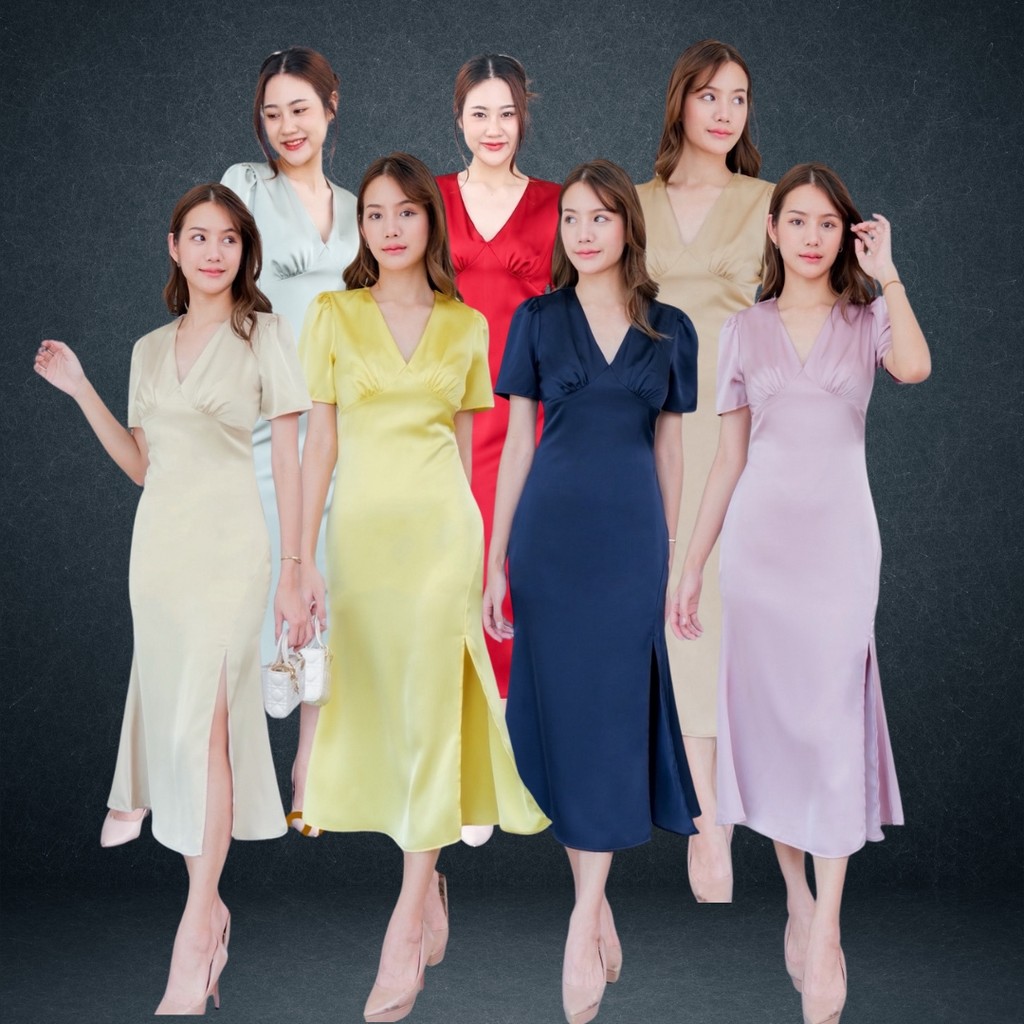 ❥S-3XL เดรสออกงาน สีพื้น เดรสเรียบๆ ชุดเพื่อนเจ้าสาว ชุดเดรส ชุดไปงาน เดรสงานแต่ง เดรสออกงานไซส์ใหญ่
