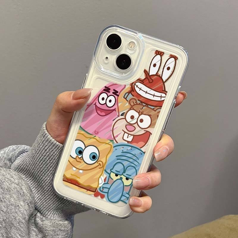 เหมาะสําหรับ Graffiti SpongeBob โปร่งใสกรณี iPhone เคสโทรศัพท์ Applicies iPhone 16 Pro Max/15/14 Pro