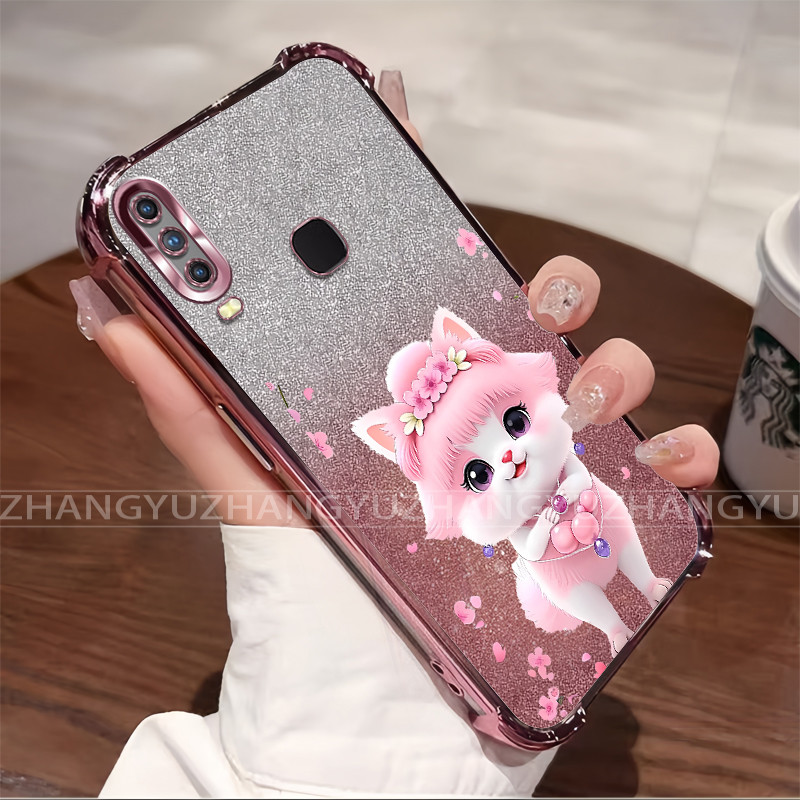 สําหรับ VIVO Y11 Y12 Y15 Y17 Y19 1901 1902 1906 1916 U10 1915 Electroplated กันกระแทกเคสโทรศัพท์น่ารักแมวรูปแบบ TPU นุ่มป้องกันกรณี HM