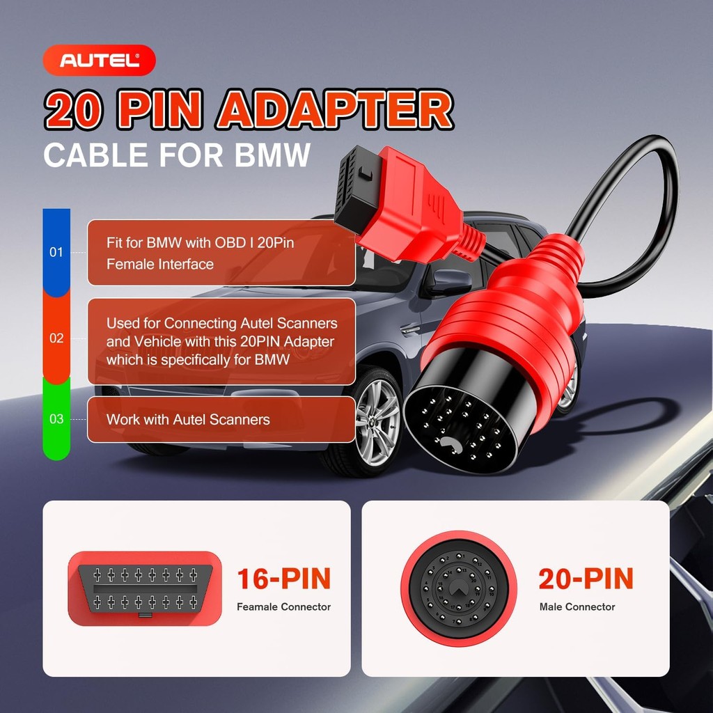 Autel Original 20 Pin ถึง 16 Pin OBD2 สายสําหรับ BMW, OBD1 ถึง OBD2 อะแดปเตอร์วินิจฉัย OBDII แปลงส่ว