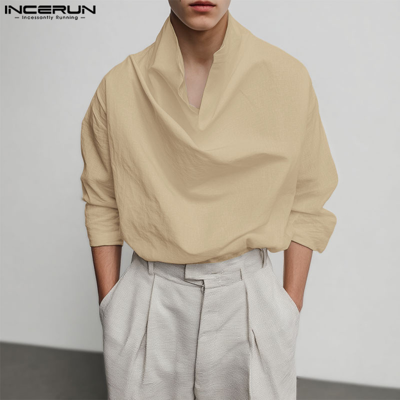 เชิ้ตผู้ชายสไตล์เกาหลี แขนสามส่วนสี่ ทรงคล่องตัว มีรายละเอียด pleats และ swing collar — صورة 5