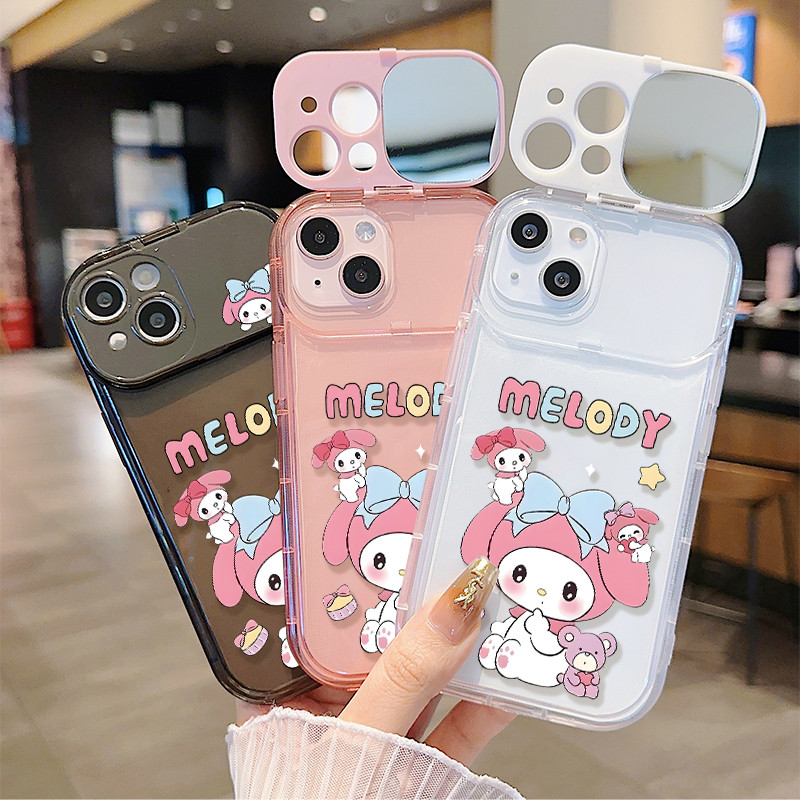 จัดส่งในพื้นที่ เคสกระจกแต่งหน้า สีชมพู โรแมนติก น่ารัก For IPhone16 15 14 13 11 6 7 8 plus Pro Promax X XR XSMAX HZJ103