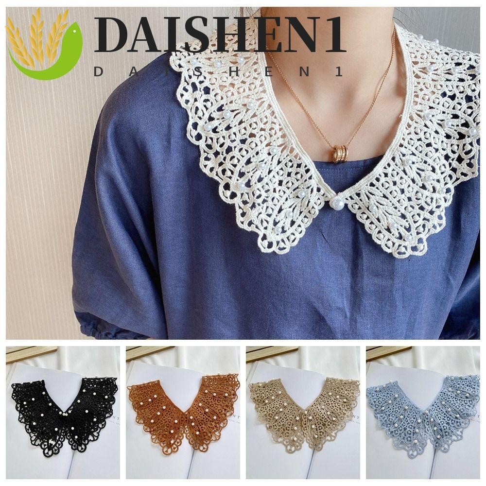Daishen1 ปกเสื้อลูกไม้ปลอม ประดับไข่มุก ถอดออกได้ สําหรับตกแต่งเสื้อผ้า