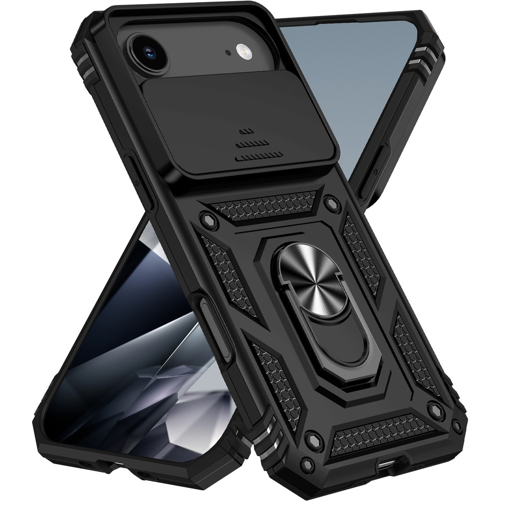 เข้ากันได้กับ iPhone Air / 17 Pro Max เกราะกันกระแทกเคสแข็งพร้อมปกป้องฟังก์ชั่นกล้องและตัวยึดวงแหวนติดรถยนต์แบบแม่เหล็ก