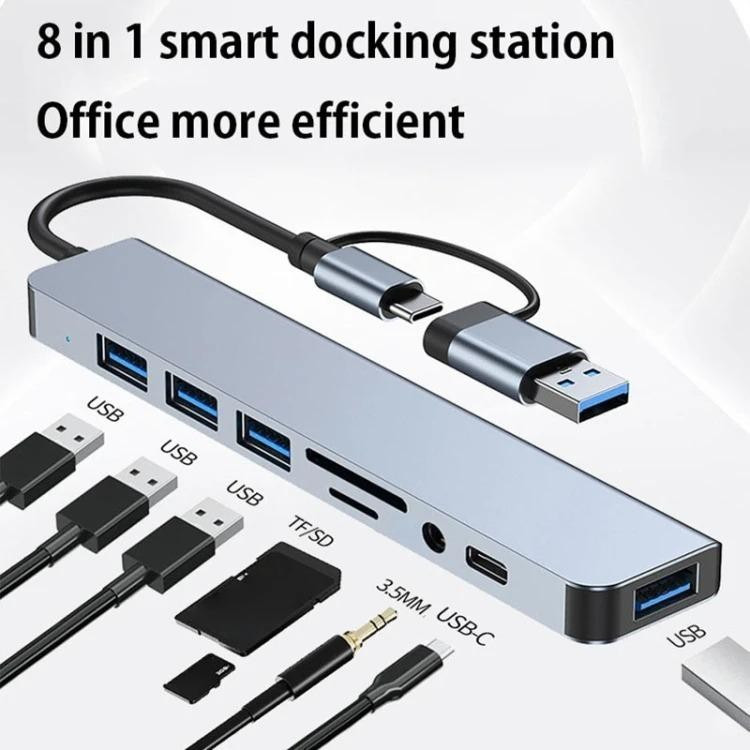 8 Combination 2 USB Hub/Type-C,พร้อมเครื่องอ่านการ์ดUSB C Docking stationUSB 3.0 / 2.0SD / TF Card R