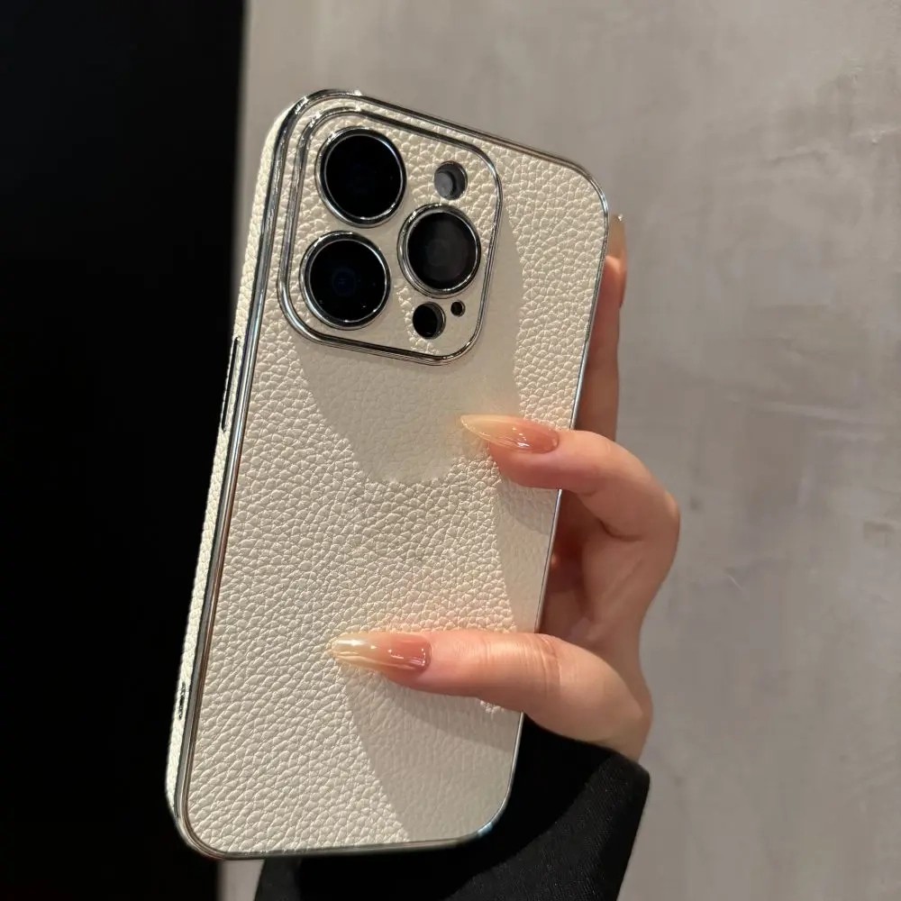 เลนส์ป้องกันฟิล์มชุบลิ้นจี่แบบหนังเคสโทรศัพท์สําหรับ ไอโฟน 16โปรแม็กซ์ 16มือโปร 12 13 14 15 มือโปร สูงสุด กันกระแทกสกปรกทนผู้หญิงผู้ชายฝาครอบโ