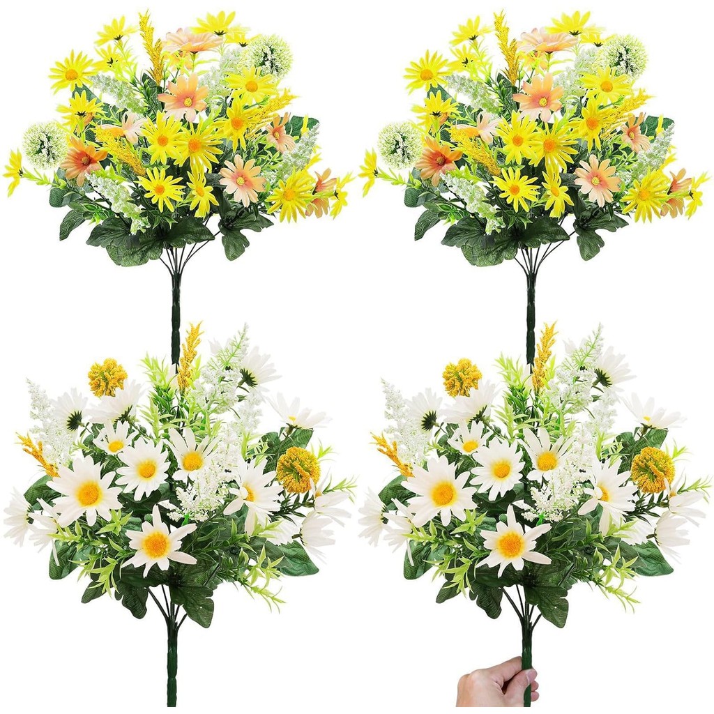 ดอกไม้ประดิษฐ์ Daisy และ Lavender ขนาด 17.7 นิ้ว สำหรับการตกแต่งกลางแจ้งและสวนฝังศพ