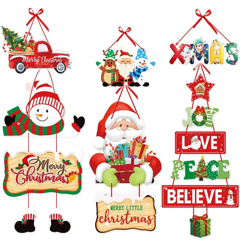Merry Christmas Xmas Tree กระดาษแขวนจี้ - การ์ตูน Santa Claus Snowman Elk ประตูแขวน Party Decor Props