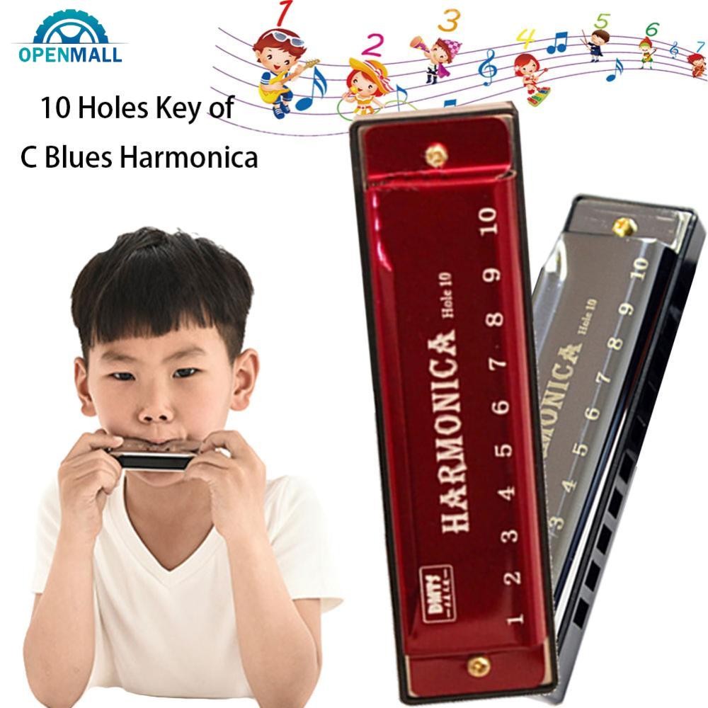 OPENMALL 10 หลุม Harmonica C Key Blues โลหะ Harmonica เครื่องดนตรีของเล่นเพื่อการศึกษาสําหรับผู้เริ่