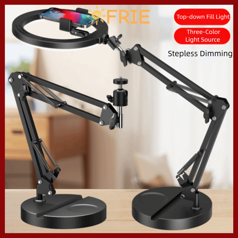 FRIE เดสก์ท็อปไฟสด,26 ซม.ไฟ LED มือถือ 3 โหมดแสงสีขาตั้งสตรีมมิ่งสด,ถอดแยกหลายมุมแบบพับได้ออกแบบที่วางโทรศัพท์มือถือ Blogging