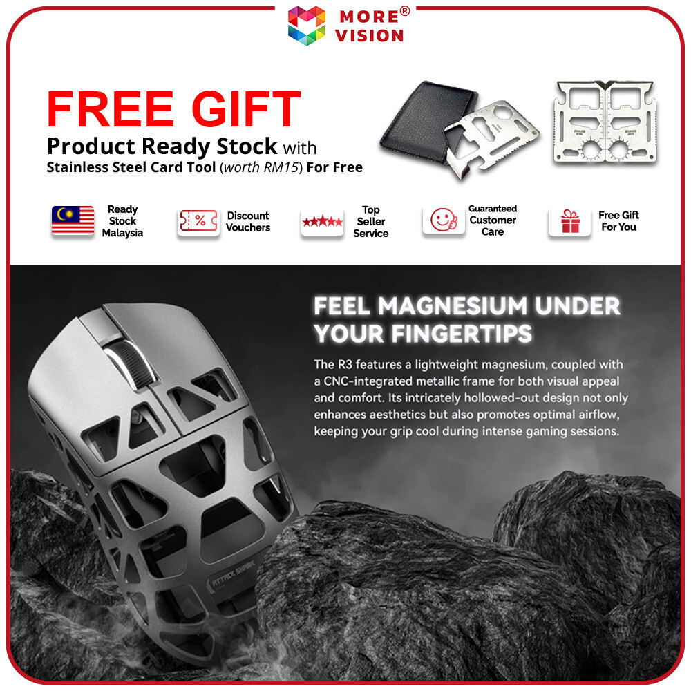 Attack Shark R3 Magnesium Alloy Gaming Mouse 46g Super Light PAW3395 8000Hz Polling Rate Trimode Blu