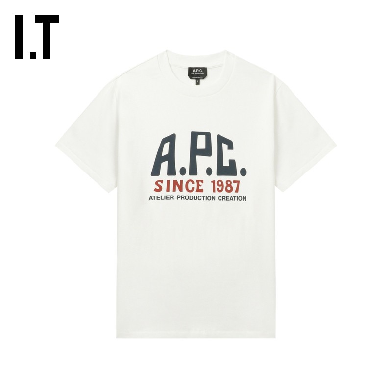 APC เสื้อยืดแขนสั้นผู้หญิงหลวมใหม่ Casual โลโก้พิมพ์รอบคอครึ่งแขน M26442XO