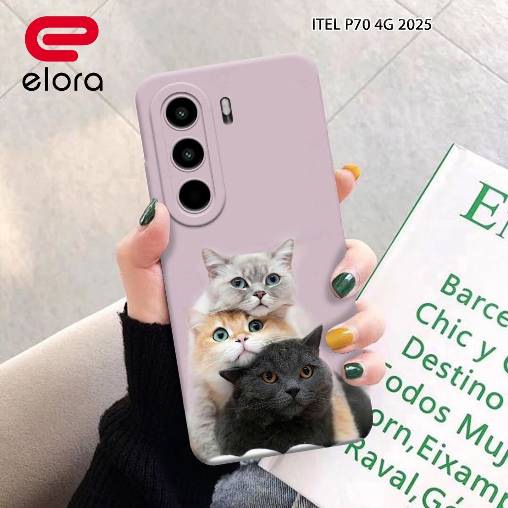 เคส HP Itel P70 4G 2025 - Elolora.id - Itel Power 70 4G Case - เคสแมว Motif - ตัวป้องกันโทรศัพท์มือถ