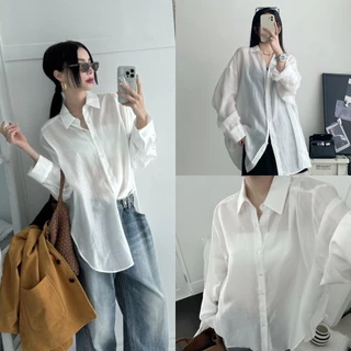 Bella shop เสื้อแขนยาวผู้หญิง เสื้อสีขาว เซ็กซี่ สไตล์เกาหลีเรียบง่าย ทรงหลวม สวมใส่สบาย ผ้าเนื้อนุ่ม