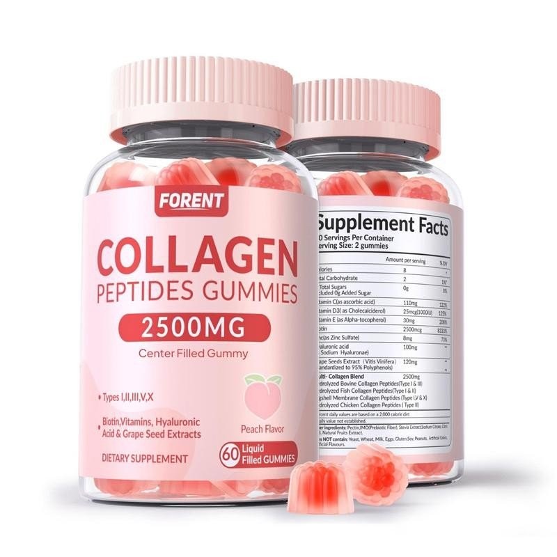 กัมมี่คอลลาเจน W热销n, พร้อมไบโอติน, วิตามิน C & D3, สารสกัดจากเมล็ดองุ่น - พีชฟลาโวร์ - ฟิตเนส, คอลลา