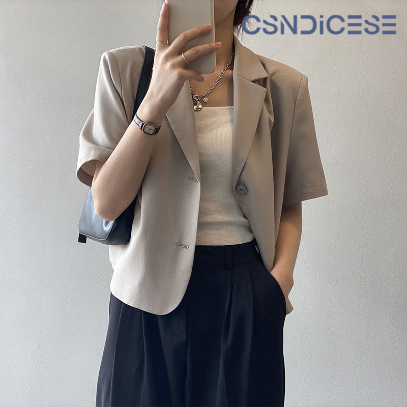 💼【CSND】เสื้อเบลเซอร์แขนสั้นทรงครอป สีพื้น ทรงทางการ ใส่ทำงาน ดีไซน์เรียบหรู เนื้อดี ใส่ได้หลายโอกาส M-XXL
