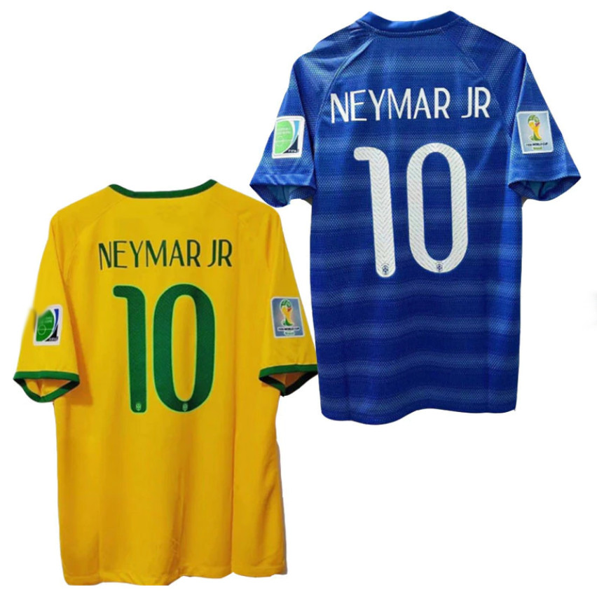 เสื้อบอลเรโทรคุณภาพสูง ทีมบราซิล ปี 2014 มีลาย Neymar Jr., T.Silva, Hulk และ Marcelo | เสื้อยืดสามาร
