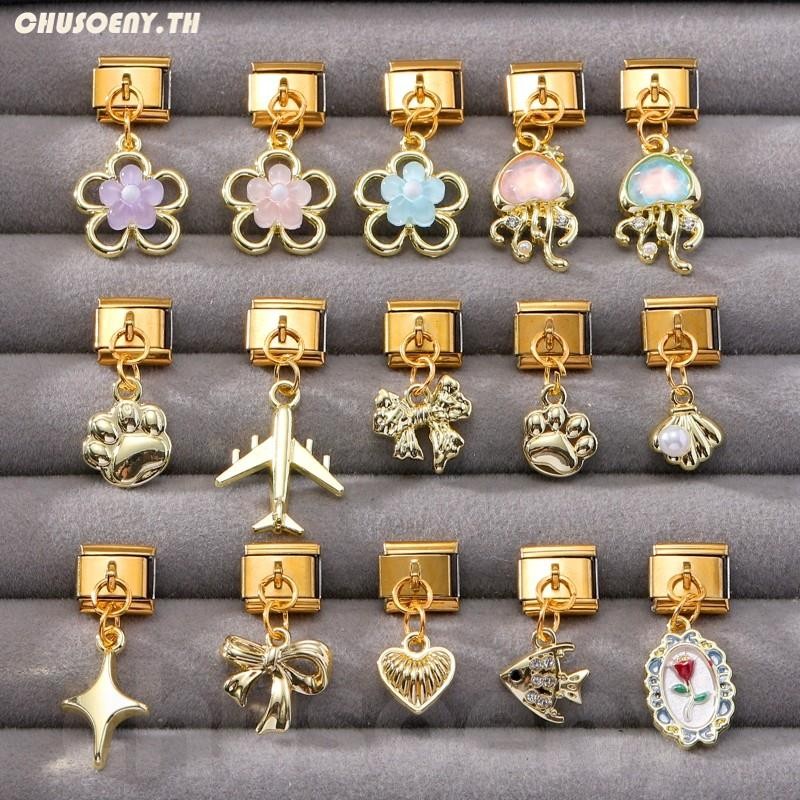 จี้สีทองโบว์อิตาลีและสร้อยข้อมือสแตนเลส 9 มิลลิเมตร เพิ่มเสน่ห์และความโดดเด่นให้แก่คุณ