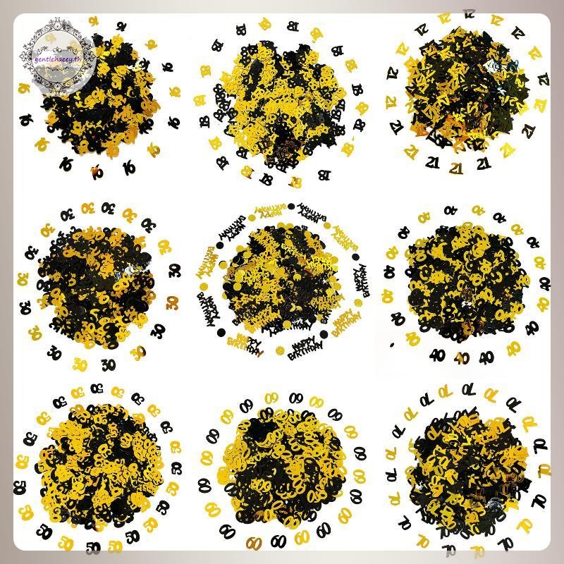 GG 15g/ถุง Digital Gold Black Confetti Glitter หมายเลข 18/21/30/60/70 กระดาษขูดวันเกิดครบรอบงานแต่งง