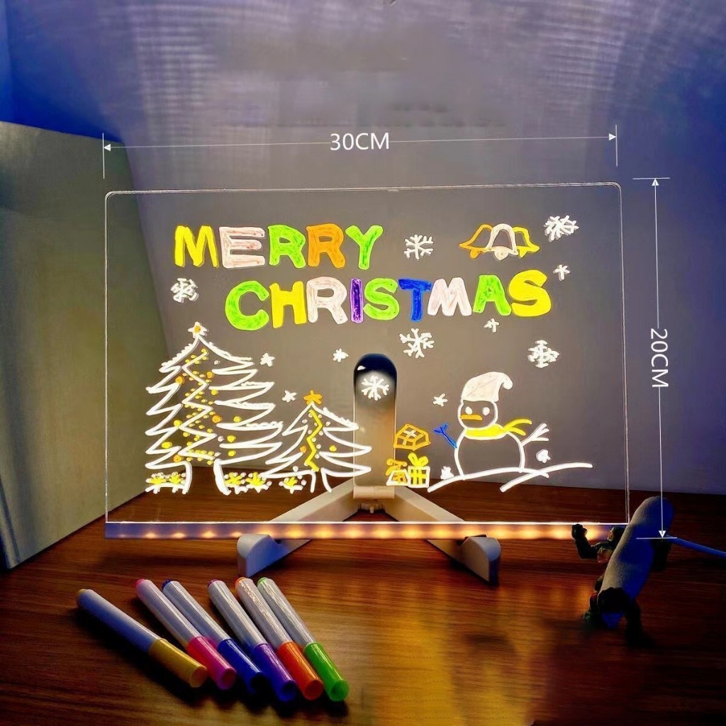 แผ่นเรืองแสง LED คลิปบอร์ดเรืองแสง ป้ายไฟเขียนได้ ลบได้ กระดานวาดภาพ สําหรับเด็ก ป้องกันรอยขีดข่วน เรืองแสงป้ายข้อความ - รูปที่ 3