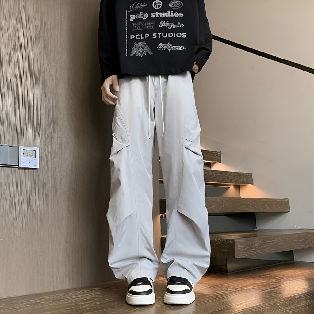 Seluar Baggy Lelaki tracking Straight Cut Pants กางเกงสตรีทเกาหลี