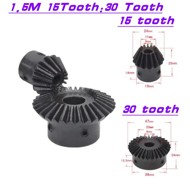 YY 1 PC เดี่ยว 1:2 Bevel Gear 1.5 Modulus 15 ฟัน :30 ฟันเกียร์ / 90 องศา bore 6 มม. 8 มม. 10 มม. 12 