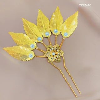 เครื่องประดับผม ชุดไทย ปิ่นปักผมออเจ้า สีทอง หลายสไตล์ ปิ่นปักผมใบไม้สีขาว