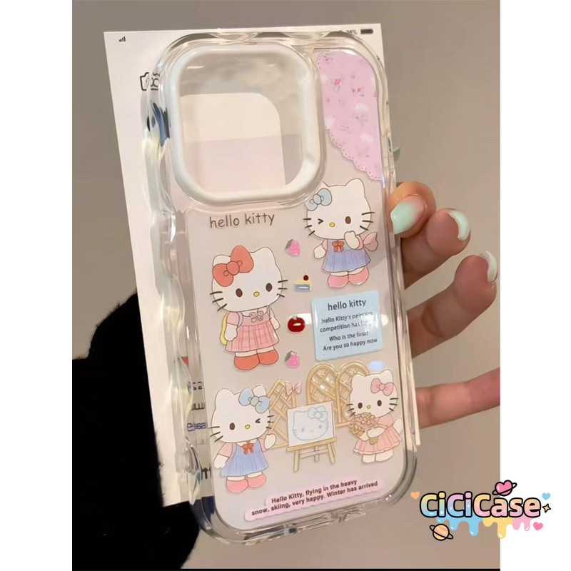 เคสใสขอบลอนลายเฮลโลคิตตี้ เคสไอโฟน 11 สำหรับ iPhone 17 13 15 16 12 14 Pro Max 14 16 15 Plus 12 15 14 16 13 Pro