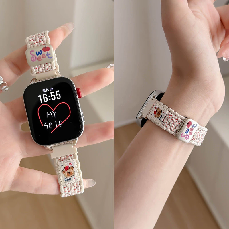 หัวเข็มขัดแม่เหล็กสายหมีน้อยสําหรับนาฬิกา Huawei Fit 5 / Fit 5 Pro / Fit 4 / 4 Pro / 3 สร้อยข้อมือยางยืดแบบปรับได้สําหรับ Huawei Watch 2 / / ใหม่เปลี่ยนสายรัดข้อมือ