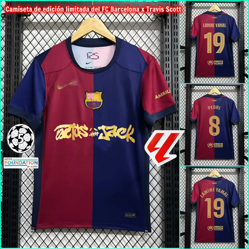 S-XXXXL เสื้อ FC Barcelona x Travis Scott รุ่นลิมิเต็ด FC Barcelona 24/25 แฟน ๆ ของผู้ชาย