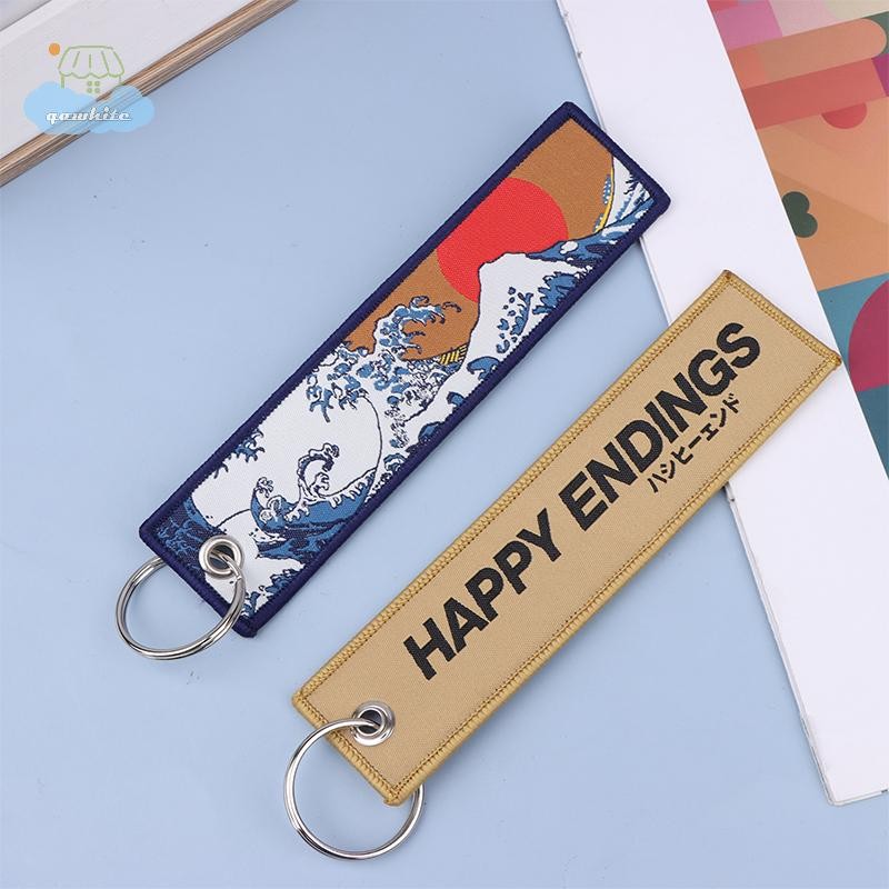 [LI] 1 PC ญี่ปุ่น Wave Art วาดเย็บปักถักร้อยกระเป๋าเป้สะพายหลังกุญแจรถจักรยานยนต์พวงกุญแจอุปกรณ์เสริ