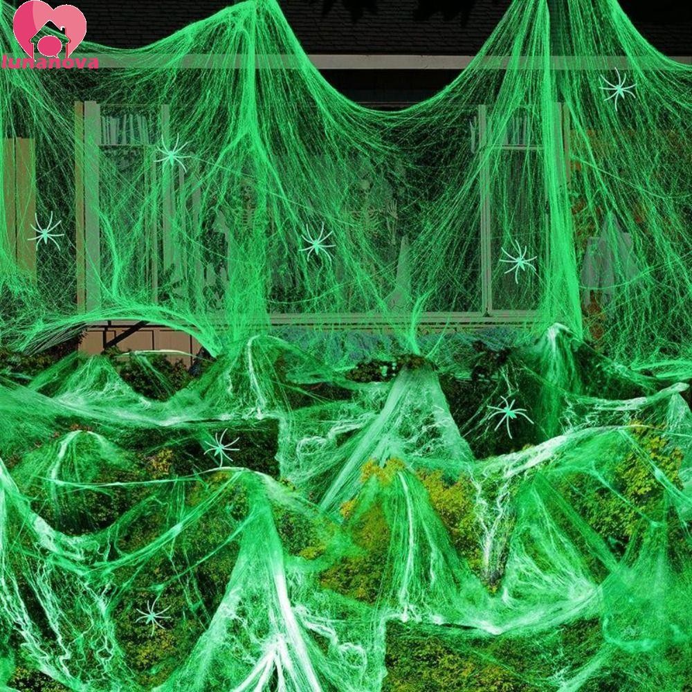 LUNANOVA Luminous Spider Web, 3/6/10 เมตรเรืองแสงประดิษฐ์ใน Dark Spider Web, สยองขวัญ Props นํากลับม