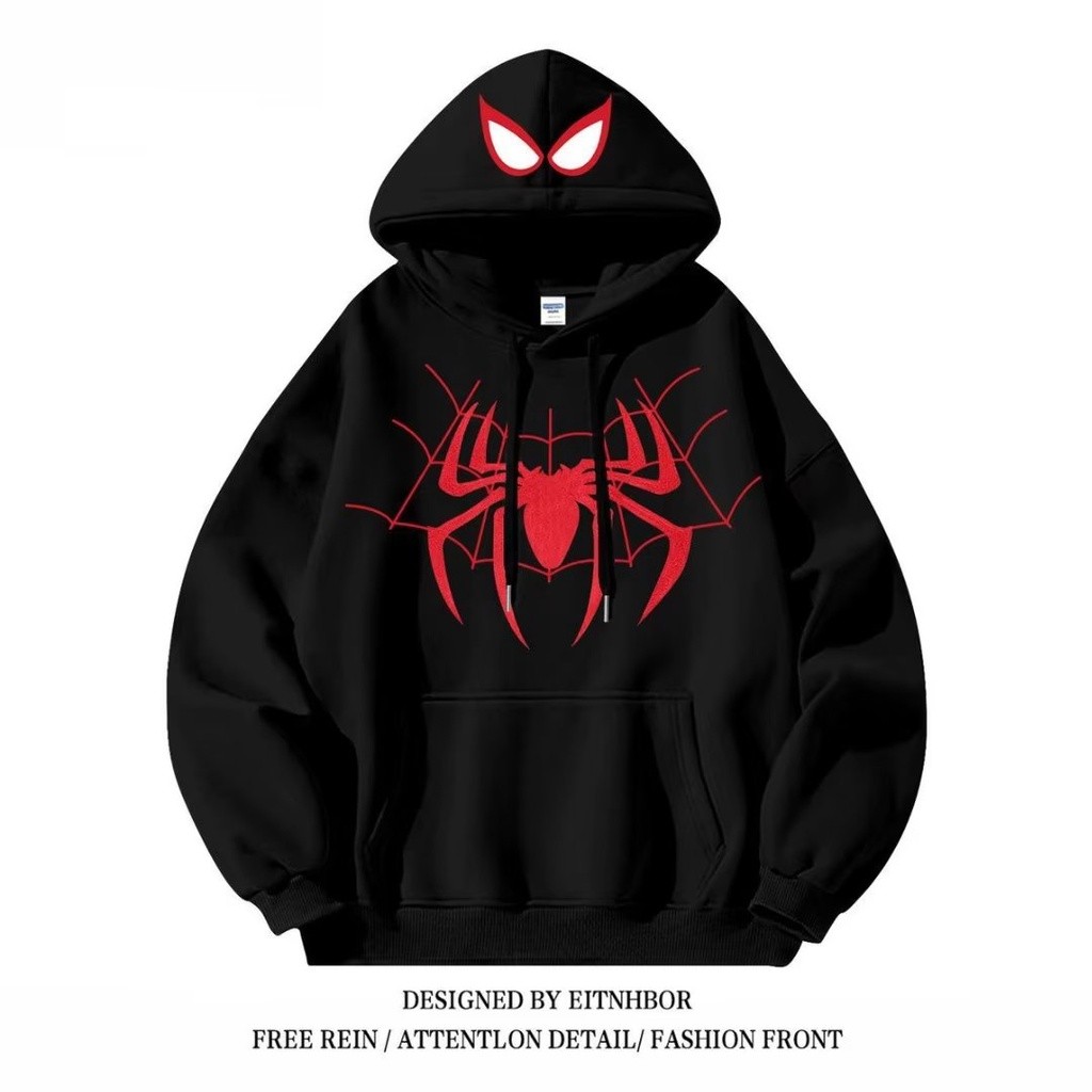 XS-5XL Retro Hoodie Street Spider พิมพ์ Hoodie แฟชั่นผู้ชายผู้ชายและผู้หญิงหลวม